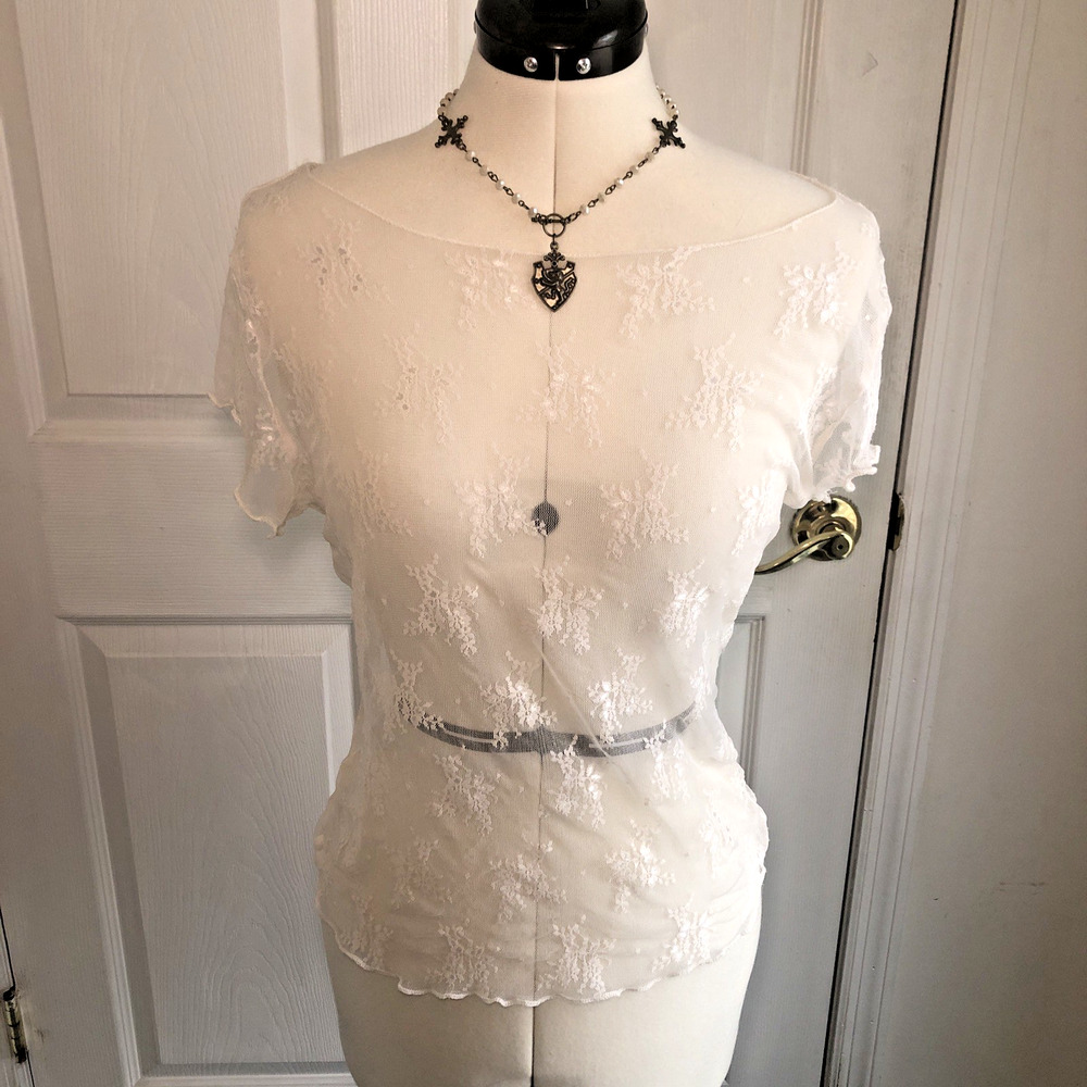 Vtg Y2K whimsigoth sheer mesh top romantic soft girl dollette fairycore Coquette
